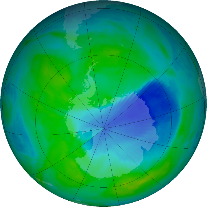 Antarctic ozone map for 25 December 1999